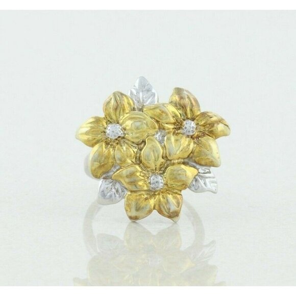 Sterling Silver and Gold Over Sterling Flower Ring Size 7 1/4 - Picture 1 of 7